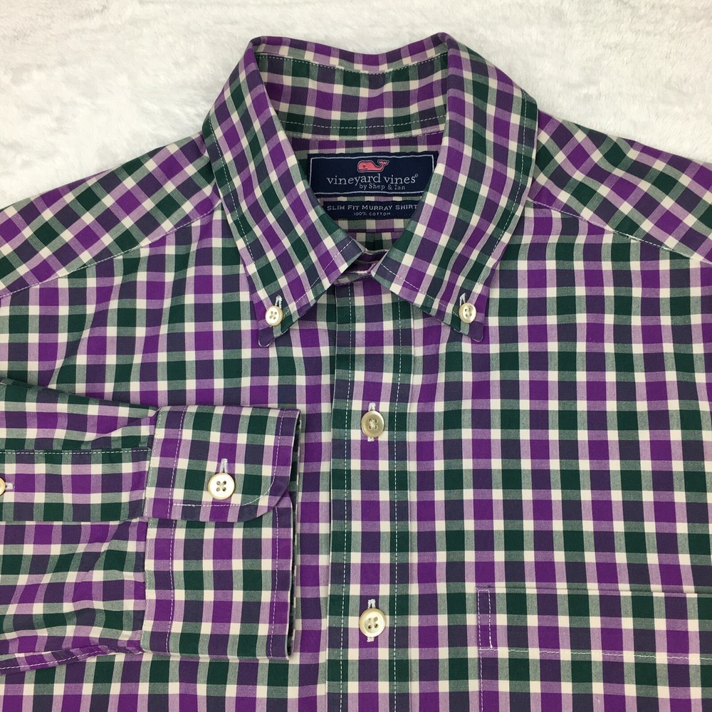 Vineyard Vines Shirt Mens XSmall Purple/Green Check Slim Fit Murray